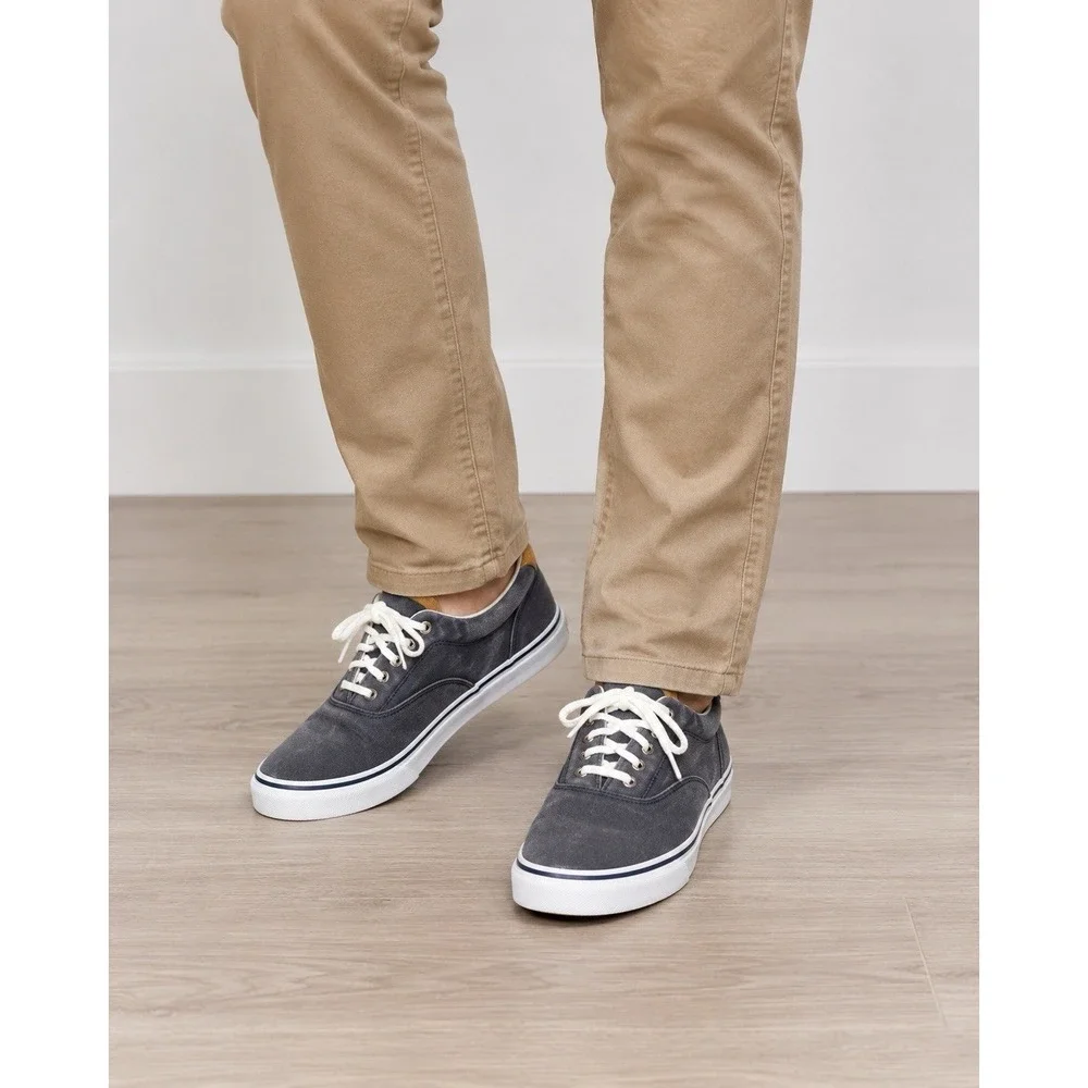Sperry Top-Sider Men's Gray Distressed Canvas LaceUp Sneakers Breathable Sz 10.5